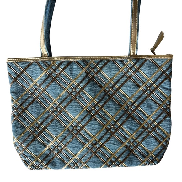 90s Chambray/DenimShoulder Bag with metallic gold and stud detailing - Picture 5 of 15